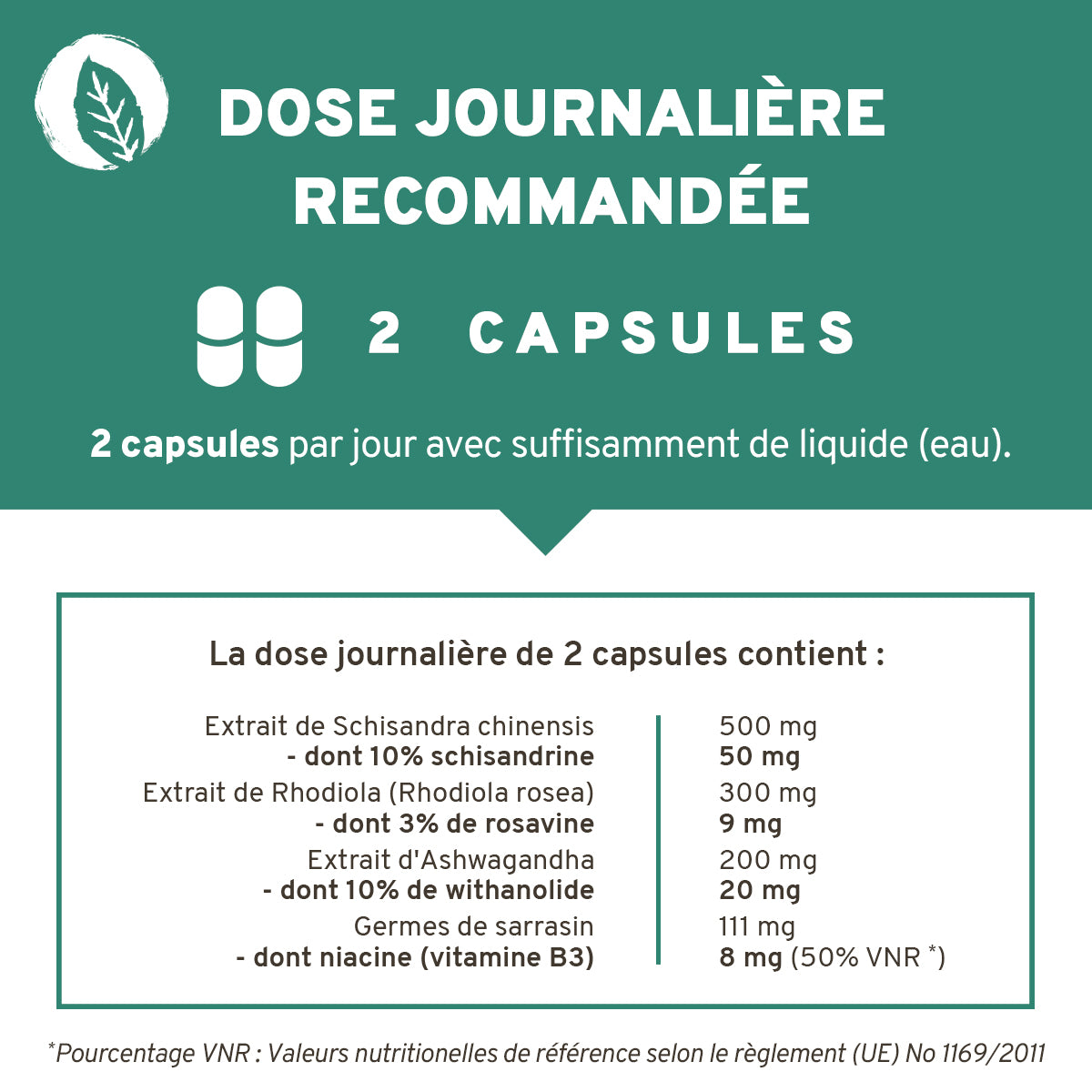 Capsules Anti-Stress : Schisandra, rhodiola, ashwagandha, vitamine B3